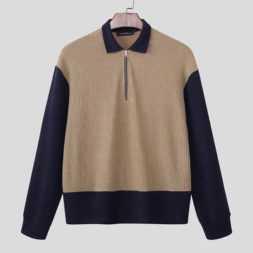 AIDASE  -  Men Sweaters Patchwork Knitted Lapel Long Sleeve Zipper Male Pullovers Streetwear 2025 Autumn Casual Men Clothing S-5XL aidase-shop